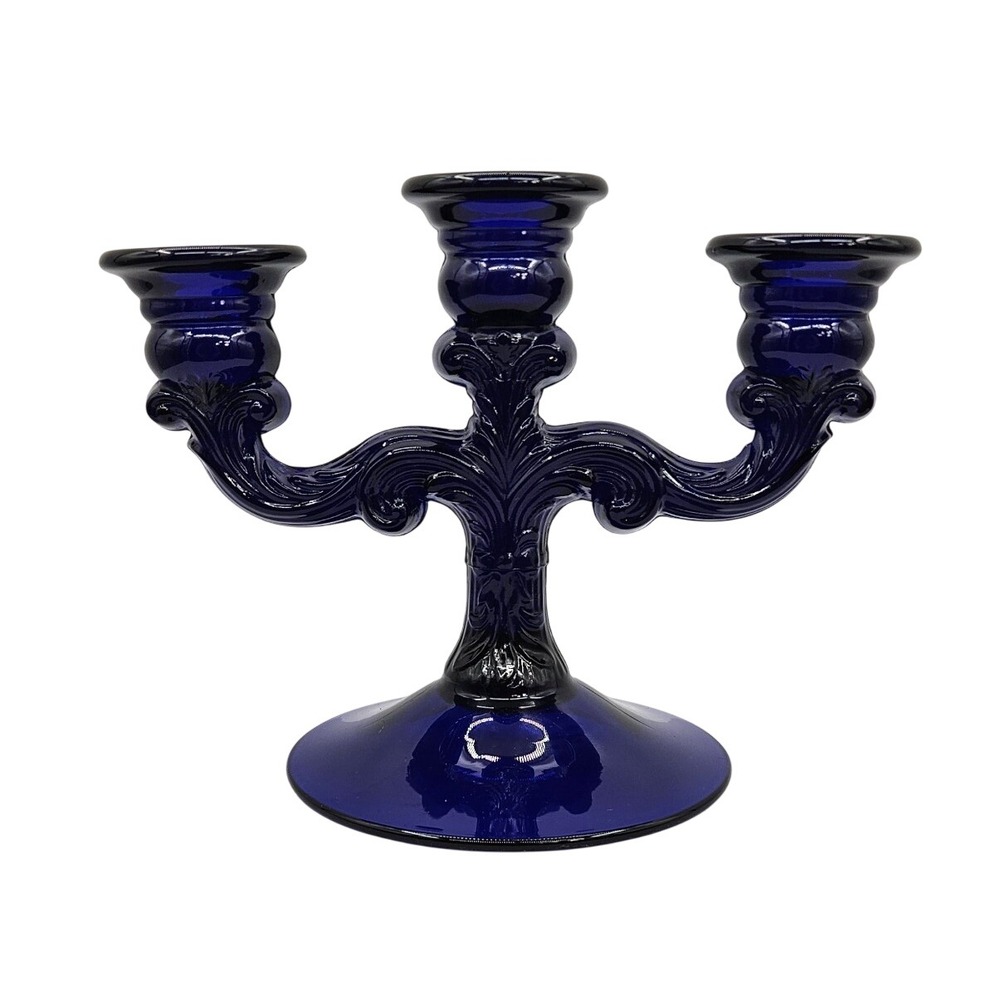 Cambridge‎ Glass Co 3-lite #1307 Ornate Scroll Taper Candle Holder